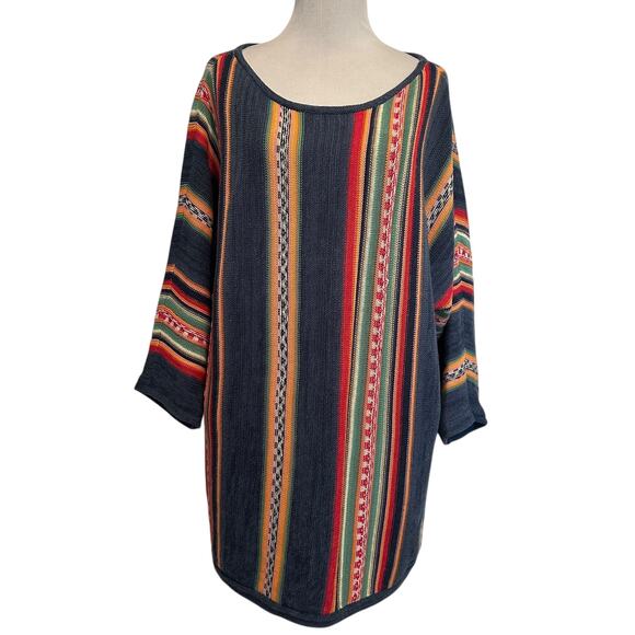 Chaps Western Sweater Womens Size 2X Aztec Striped 3/4 Sleeve Linen Cotton - Picture 2 of 7